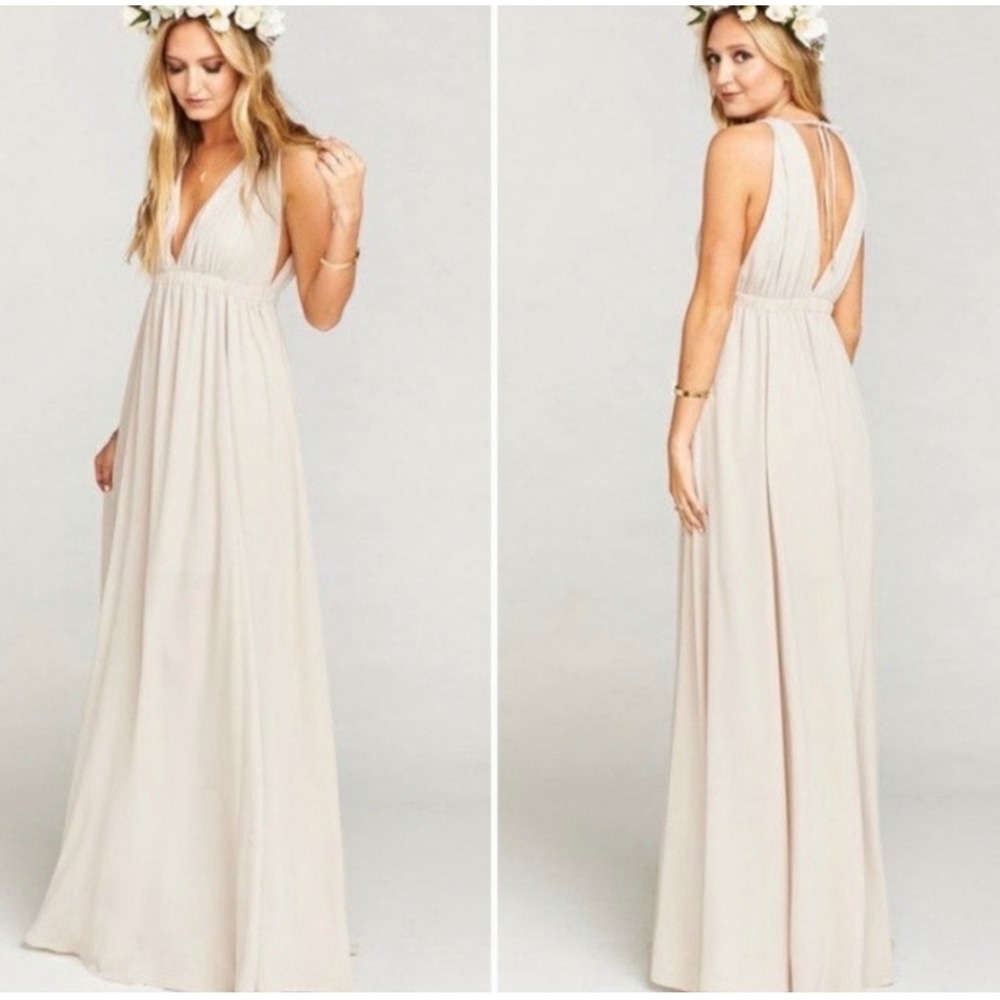 Show Me Your Mumu Maxi Dress Champagne Tan V-Neck Open Back Medium